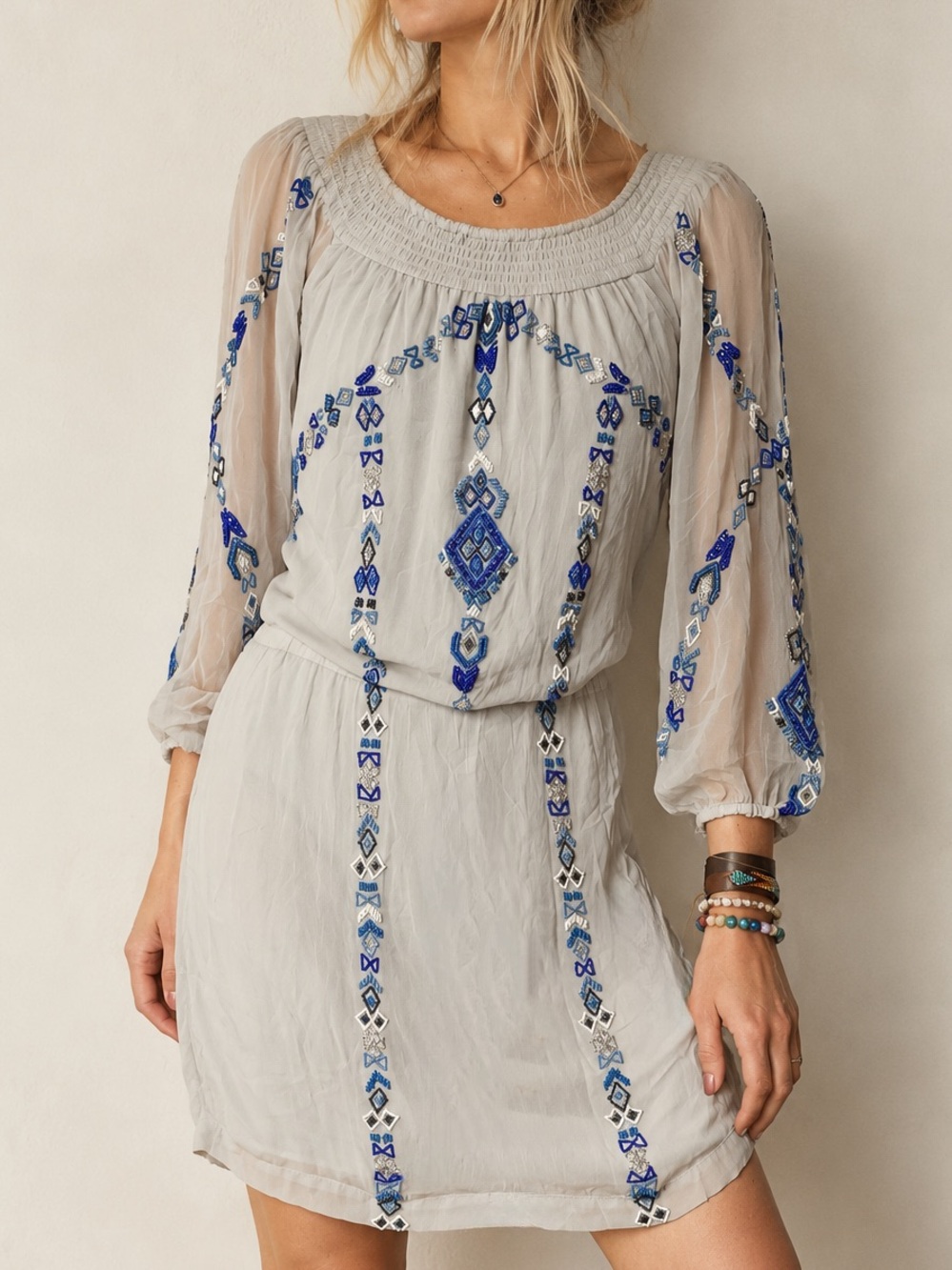 Parker Embellished Beaded Gray Mini Dress Size XS
